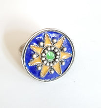 Load image into Gallery viewer, Moroccan Talismanic Berber Silver Enamel Ring size 10, tribal jewelry, Silver, Ethnic Jewelry, Tribal Jewelry
