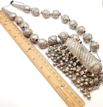 Load image into Gallery viewer, large silver Antique Bedouin tribal Yemeni necklace circa 1930s,ethnic,Middle East, silver ethnic beads,tribal bedouin necklace.
