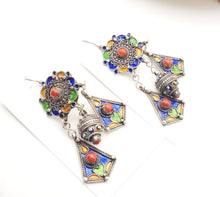 Load image into Gallery viewer, Moroccan Berber Sterling Silver enamels Coral Dangle Earrings ,Berber Jewelry,sliver Earrings,Dangle &amp; Drop Earrings,
