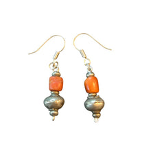 Load image into Gallery viewer, Antique silver coral Beads Earrings Ethnic Tribal

