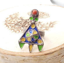 Load image into Gallery viewer, Moroccan Talismanic Berber Silver Enamel Ring size 8.5, tribal jewelry, Silver, Ethnic Jewelry, Tribal Jewelry
