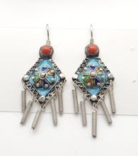 Load image into Gallery viewer, Moroccan Berber Sterling Silver enamels Coral Dangle Earrings ,Berber Jewelry,sliver Earrings,Dangle &amp; Drop Earrings,
