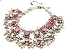 Load image into Gallery viewer, Antique Yemeni Bridal Silver Islamic red Glas Pendants Necklace,Ethnic Jewelry,circa 1910s
