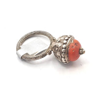 Load image into Gallery viewer, Antique Bawsani Yemen Silver Red Coral Ring size 8 Yemen tribal, tribal jewelry, Hand Crafted Silver, Yemen Jewelry, filigree Jewelry
