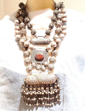 Load image into Gallery viewer, large silver Antique Bedouin tribal Yemeni necklace circa 1930s,ethnic,Middle East, silver ethnic beads,tribal bedouin necklace.

