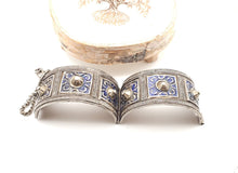 Load image into Gallery viewer, Antique Silver Moroccan Berber blue enamel Bracelet, ethnic tribal, tribal bracelets,Moroccan jewelry, ethnic jewelry, Tuareg bracelets
