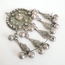 Load image into Gallery viewer, Antique Yemen Silver Bawsani filigree silver dangles pendant,tribal jewelry,Jewish Silver, Yemen filigree, Badyhe Pendant,

