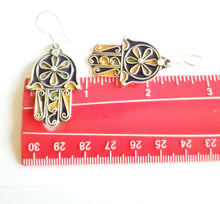 Load image into Gallery viewer, Moroccan Hand of Fatima Hamsa blue Enamel Earrings sterling silver 925,Hand of Fatima Jewelry,sliver Earrings,Dangle &amp; Drop Earrings,
