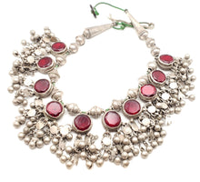 Load image into Gallery viewer, Antique Yemeni Bridal Silver Islamic red Glas Pendants Necklace,Ethnic Jewelry,circa 1910s
