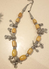 Load image into Gallery viewer, Antique Yemen Silver African amber with Dangle bells Necklace circa 1930s
