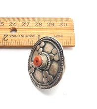 Load image into Gallery viewer, Antique Bawsani Yemen Silver Red Coral Ring size 7 Yemen tribal silver, tribal jewelry, Hand Crafted Silver, Yemen Jewelry, filigree Jewelry
