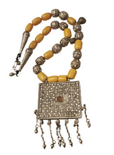 Load image into Gallery viewer, Antique Yemen Silver African amber with Dangle bells Necklace circa 1930s

