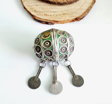 Load image into Gallery viewer, Antique Moroccan Enameled Silver Ball Pendent with Coin Pendants,Hand Crafted Silver,Pendants Necklace,Ethnic Jewelry,Tribal Jewelry
