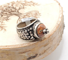 Load image into Gallery viewer, Antique Bawsani Yemen Silver Red Coral Ring size 7.5 Yemen tribal silver, tribal jewelry, Hand Crafted Silver, Yemen Jewelry
