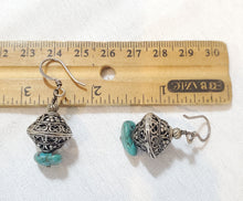 Load image into Gallery viewer, Antique Moroccan Turquoise Sterling Silver Teardrop Drop Earrings Ethnic Tribal
