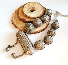 Load image into Gallery viewer, Old silver star burst granulation hallmarked Globe beads Hirz Necklace from Yemen circa 1930s,Bedouin tribal Silver,Ethnic Jewelry
