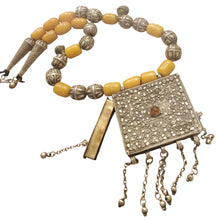 Load image into Gallery viewer, Antique Yemen Silver African amber with Dangle bells Necklace circa 1930s
