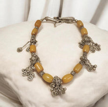 Load image into Gallery viewer, Antique Yemen Silver African amber with Dangle bells Necklace circa 1930s
