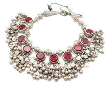 Load image into Gallery viewer, Antique Yemeni Bridal Silver Islamic red Glas Pendants Necklace,Ethnic Jewelry,circa 1910s
