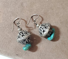 Load image into Gallery viewer, Antique Moroccan Turquoise Sterling Silver Teardrop Drop Earrings Ethnic Tribal
