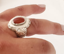 Load image into Gallery viewer, antique Yemen Ancient Carnelian silver ring size 10 ,Yemen tribal jewelry ,Hand Crafted ,Silver wedding Rings ,Tribal Jewelry
