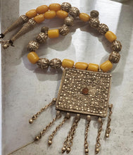 Load image into Gallery viewer, Antique Yemen Silver African amber with Dangle bells Necklace circa 1930s

