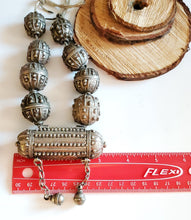 Load image into Gallery viewer, Old silver star burst granulation hallmarked Globe beads Hirz Necklace from Yemen circa 1930s,Bedouin tribal Silver,Ethnic Jewelry

