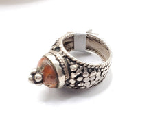 Load image into Gallery viewer, Antique Bawsani Yemen Silver Red Coral Ring size 7.5 Yemen tribal silver, tribal jewelry, Hand Crafted Silver, Yemen Jewelry
