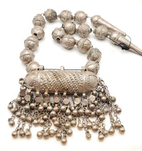 Load image into Gallery viewer, large silver Antique Bedouin tribal Yemeni necklace circa 1930s,ethnic,Middle East, silver ethnic beads,tribal bedouin necklace.
