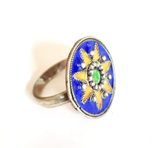 Load image into Gallery viewer, Moroccan Talismanic Berber Silver Enamel Ring size 10, tribal jewelry, Silver, Ethnic Jewelry, Tribal Jewelry
