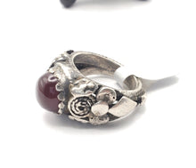 Load image into Gallery viewer, Antique Silver Ancient Carnelian Ring size 6.5 Yemen tribal jewelry,Old silver ,Hand Crafted Silver,Yemen Jewelry ,filigree Jewelry
