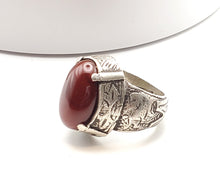 Load image into Gallery viewer, Old Engraved Turkish Ottoman Carnelian Ring size 7, Hand Made ,sterling silver 925 ,tribal jewelry, Ancient Carnelian, Ottoman Silver
