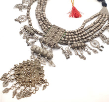 Load image into Gallery viewer, Antique Massive Yemenite silver Bedouin Lazim Kirdan necklace,1910s, Multistrand Necklace, Islamic Filigree, stacking layering.
