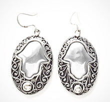 Load image into Gallery viewer, Moroccan Hamsa Earrings Ethnic Triba silver 925,Large Hamsa ,Hand Earrings,Fatima Hand Earrings,Hand Earrings,Sterling Silver Hamsa.
