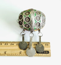 Load image into Gallery viewer, Antique Moroccan Enameled Silver Ball Pendent with Coin Pendants,Hand Crafted Silver,Pendants Necklace,Ethnic Jewelry,Tribal Jewelry
