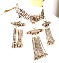 Load image into Gallery viewer, Antique Massive Yemenite silver Bedouin lazim Kirdan necklace ,ethnic Jewelry 1910s,Multistrand Necklace,Islamic Filigree,stacking layering

