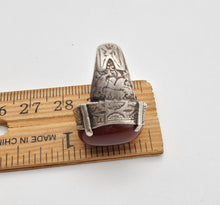 Load image into Gallery viewer, Old Engraved Turkish Ottoman Carnelian Ring size 7, Hand Made ,sterling silver 925 ,tribal jewelry, Ancient Carnelian, Ottoman Silver

