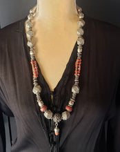 Load image into Gallery viewer, Antique Yemen Bawsani Coral Silver Necklace: Filigree Tribal Jewelry
