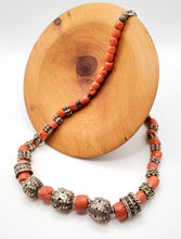 Load image into Gallery viewer, Antique Silver Filigree Coral Necklace: Yemen Tribal Jewelry
