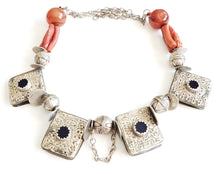 Load image into Gallery viewer, Antique Berber Coral Silver Pendant Necklace: Moroccan Tribal Jewelry
