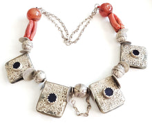 Load image into Gallery viewer, Antique Berber Coral Silver Pendant Necklace: Moroccan Tribal Jewelry
