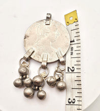 Load image into Gallery viewer, Antique Yemen Silver Maria Theresa Coin Pendant with Dangles
