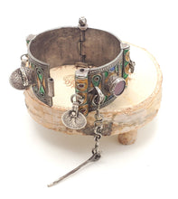Load image into Gallery viewer, Antique Silver Berber Bracelet: Moroccan Enamel &amp; Glass, Early 19th Century
