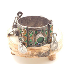 Load image into Gallery viewer, Antique Silver Berber Bracelet: Moroccan Enamel &amp; Glass, Early 19th Century
