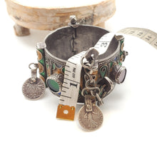 Load image into Gallery viewer, Antique Silver Berber Bracelet: Moroccan Enamel &amp; Glass, Early 19th Century
