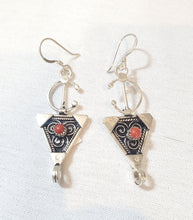 Load image into Gallery viewer, Moroccan Berber Sterling Silver Coral Dangle Earrings
