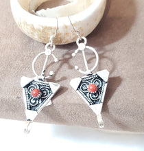 Load image into Gallery viewer, Moroccan Berber Sterling Silver Coral Dangle Earrings
