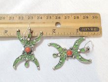 Load image into Gallery viewer, Moroccan Berber Sterling Silver Enamel Earrings: Red Coral Dangle Jewelry
