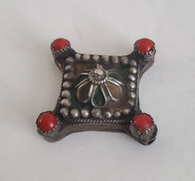 Load image into Gallery viewer, Antique Berber Silver Enamel Coral Pendant: Moroccan Amulet Jewelry
