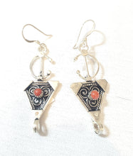 Load image into Gallery viewer, Moroccan Berber Sterling Silver Coral Dangle Earrings
